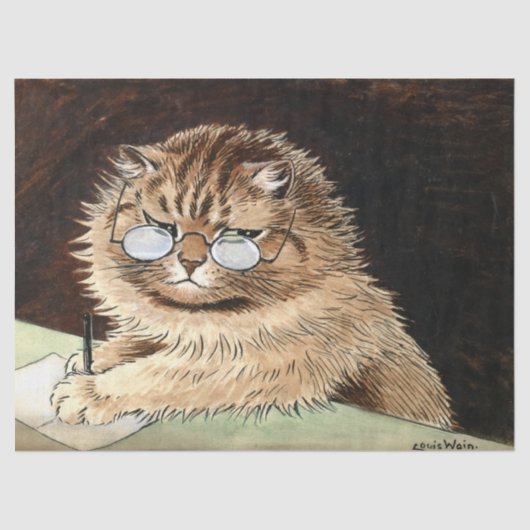 Cat at work with glasses by Louis Wain Tissuepapier (Voorkant)