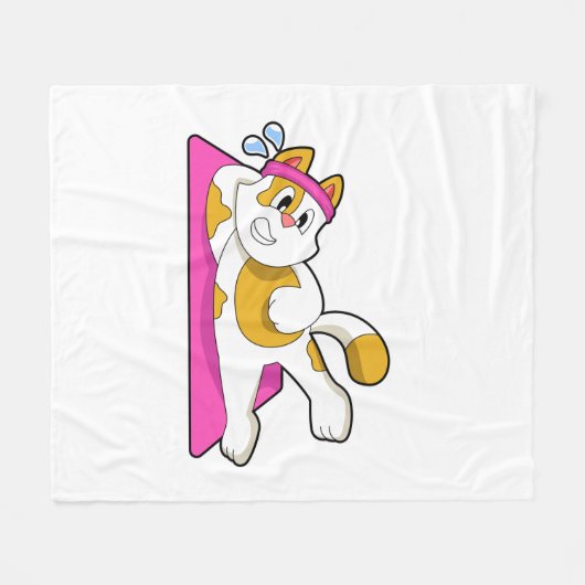 Cat at Yoga Stretching exercise Fleece Deken (Voorkant (Horizontaal))