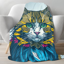 Cat Ate The Canary Feather | Colorful Portrait Art Fleece Deken