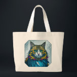 Cat Ate The Canary Feather | Colorful Portrait Art Grote Tote Bag<br><div class="desc">This cat isn’t just a pretty face, it’s cattitude wrapped in feathers. The cat that ate the canary, and a few other birds for good measure. This isn’t a sweet little kitty. That stare isn’t cute, it’s satisfied. The kind of look a cat gives when it knows it’s won, again....</div>