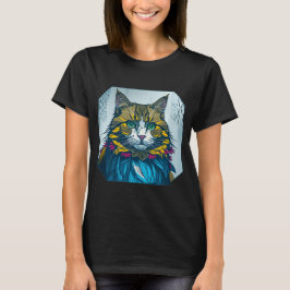 Cat Ate The Canary Feather | Colorful Portrait Art T-shirt