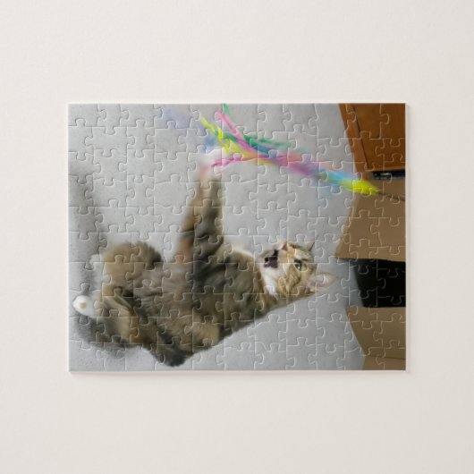 Cat attacks the teaser toy puzzle legpuzzel (Horizontaal)