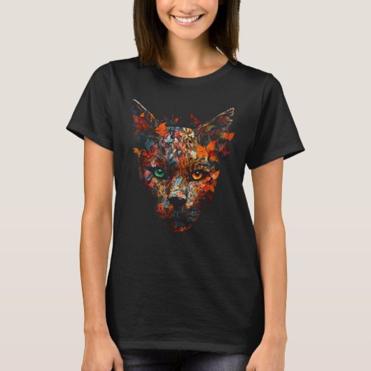 Cat Autumn Leaves  Colourful Eyes Animal Cat 1 T-shirt (Voorkant)