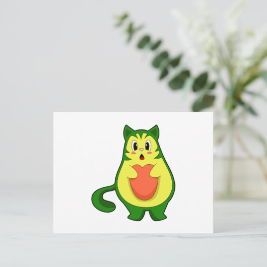 Cat Avocado Briefkaart (Staand voorkant)