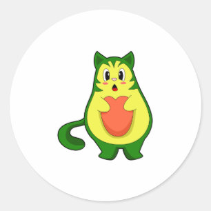 Cat Avocado Ronde Sticker
