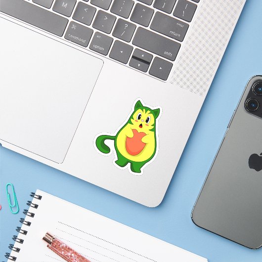 Cat Avocado Sticker (Laptop met iPhone)