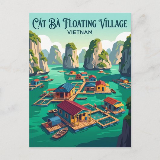Cát Bà Drijvend Dorp Vietnam Briefkaart (Voorkant)
