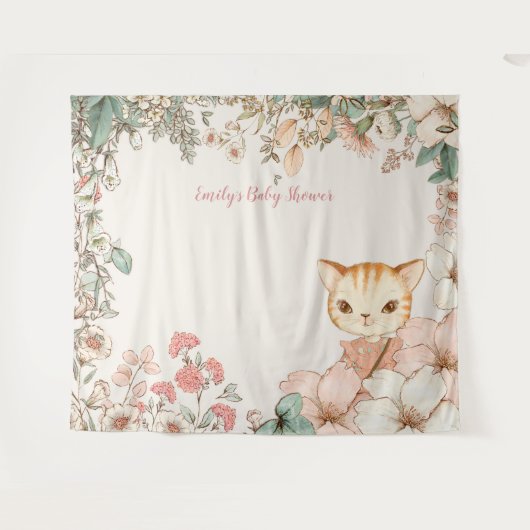 Cat Baby shower Achtergrond Landschap Cream Wandkleed (Voorkant (horizontaal))