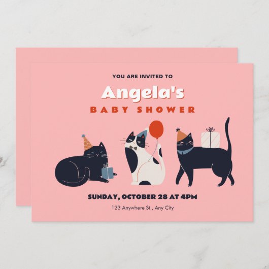 Cat Baby shower Kaart (Voorkant / Achterkant)