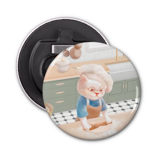 Cat Baker Baby - Gezellige ochtendkneden Button Flesopener (Voorkant)