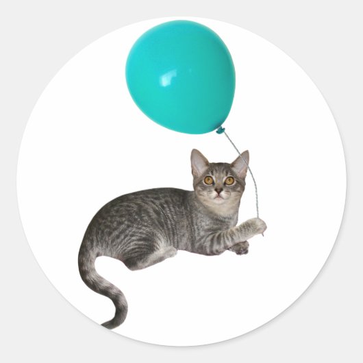 Cat Balloon Ronde Sticker (Voorkant)