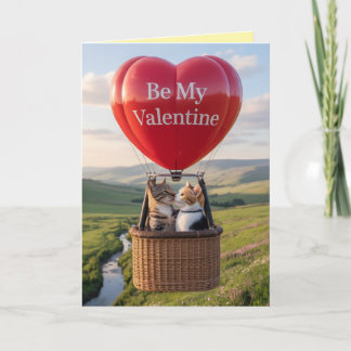 Cat Balloon Valentine's Day Card Feestdagen Kaart