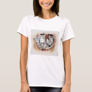 Cat Basket Kitten Art Abstracte  Waterverf. T-shirt