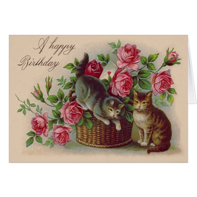 Cat Basket Rozen Kaart Letter (Voorkant Horizontaal)