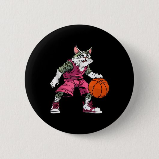 Cat basketbalspeler _ Basketbal Cat Tanktop Ronde Button 5,7 Cm (Voorkant)