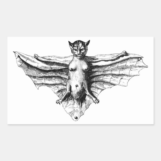 Cat Bat Creature Monster fantasy beast Rechthoekige Sticker (Voorkant)