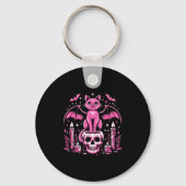 Cat Bat On Skull Halloween Costume Goth Women Girl Sleutelhanger (Voorkant)