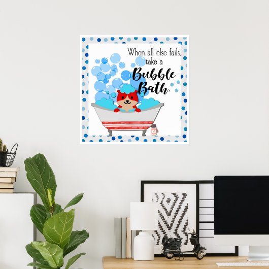 Cat Bathroom Cute Bubble Bath Cartoon Poster (Thuiskantoor)
