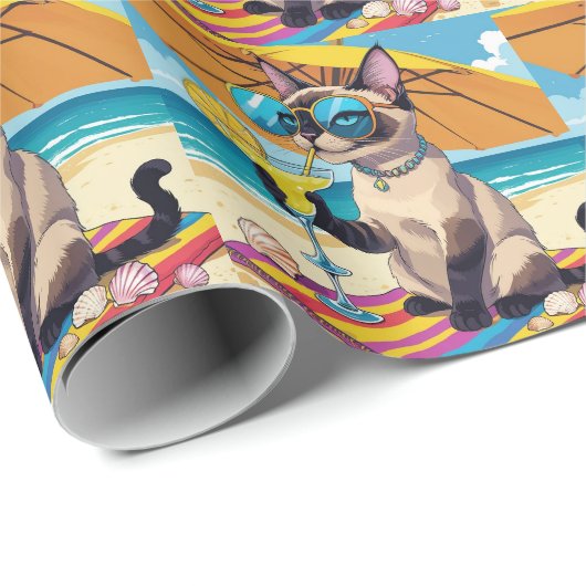 Cat Beach themed for Siamese Cat Lovers Cadeaupapier (Rol Hoek)