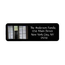 Cat Behind Shutters zwart/wit retouradres Etiket