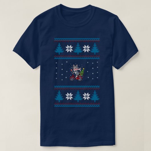 Cat Bicycle Ugly Kerstmis T-shirt (Design voorkant)