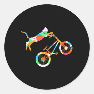 Cat Bike Kitten Rijden BMX Fiets Stunt Biker Rid Ronde Sticker