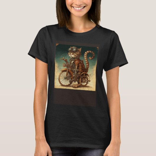 Cat Bike Steampunk T-shirt (Voorkant)