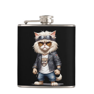 Cat Biker Rebel in Leather Jacket Cool Style Urban Heupfles