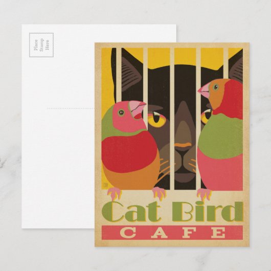 Cat Bird Café Briefkaart (Voorkant / Achterkant)