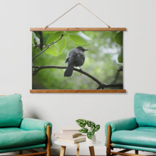 Cat Bird foto op hout geplakt wandtapijt Hangend Wandkleed