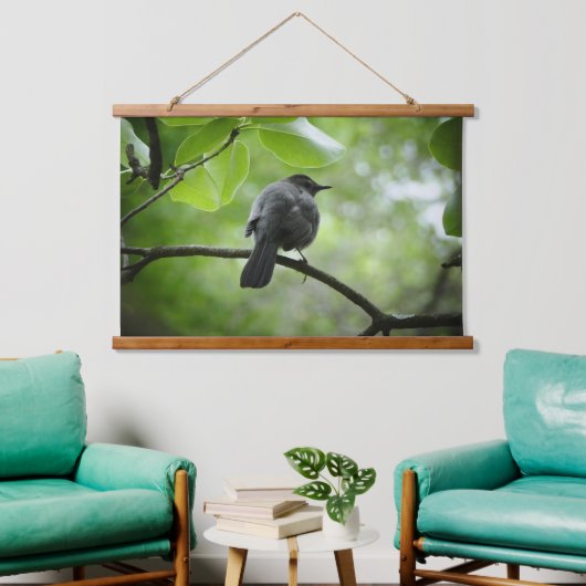Cat Bird foto op hout geplakt wandtapijt Hangend Wandkleed (Woonkamer)