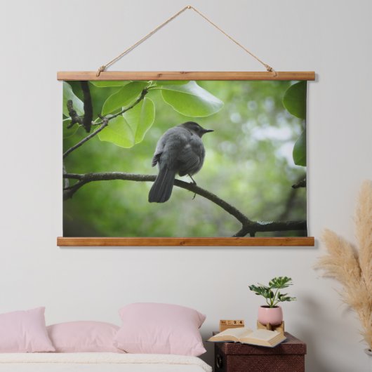 Cat Bird foto op hout geplakt wandtapijt Hangend Wandkleed (Slaapkamer)