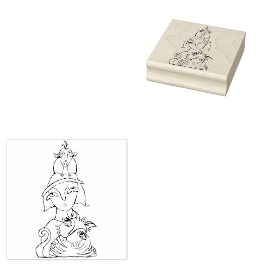 Cat Bird Lady Rubberstempel (Gestempeld)