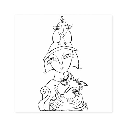 Cat Bird Lady Rubberstempel (Afrduk)