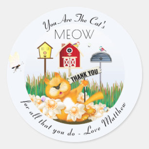 Cat Birds Garden Hartelijk dank Ronde Sticker