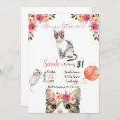 Cat Birthday Invitation, Cat Invitation, Kitty Kaart (Voorkant / Achterkant)