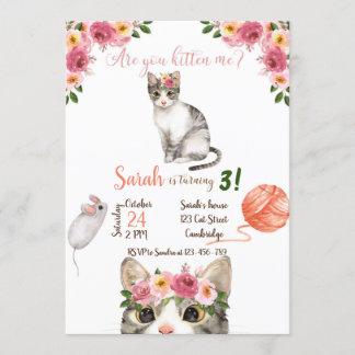 Cat Birthday Invitation, Cat Invitation, Kitty Kaart