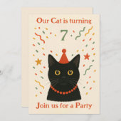 Cat Birthday Invitation Kaart (Voorkant / Achterkant)