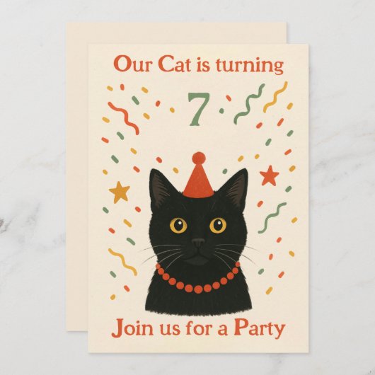 Cat Birthday Invitation Kaart (Voorkant / Achterkant)