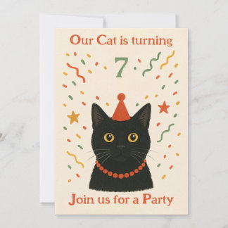 Cat Birthday Invitation Kaart