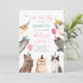 Cat Birthday Invitation Kitten Party Pawty Girl Kaart (Staand voorkant)