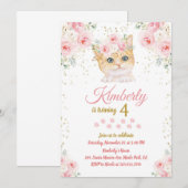Cat Birthday Invitation Kitten Party Pawty Girl Kaart (Voorkant / Achterkant)