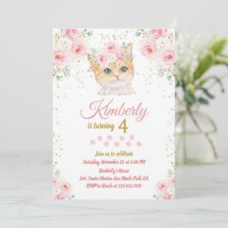 Cat Birthday Invitation Kitten Party Pawty Girl Kaart