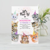 Cat Birthday Invitation Kitten Party Pawty Girl Kaart (Staand voorkant)