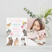 Cat Birthday Invitation Kitten Party Pawty Girl Kaart (Staand voorkant)