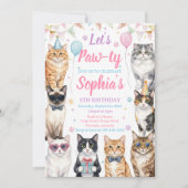Cat Birthday Invitation Kitten Party Pawty Girl Kaart (Voorkant)