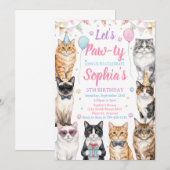 Cat Birthday Invitation Kitten Party Pawty Girl Kaart (Voorkant / Achterkant)