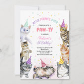 Cat Birthday Invitation Kitten Party Pawty Girl Kaart (Voorkant)