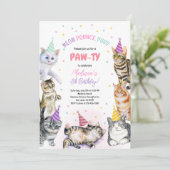 Cat Birthday Invitation Kitten Party Pawty Girl Kaart (Staand voorkant)