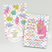 Cat Birthday Invite, Girls Party Invite, Retro Cat Kaart